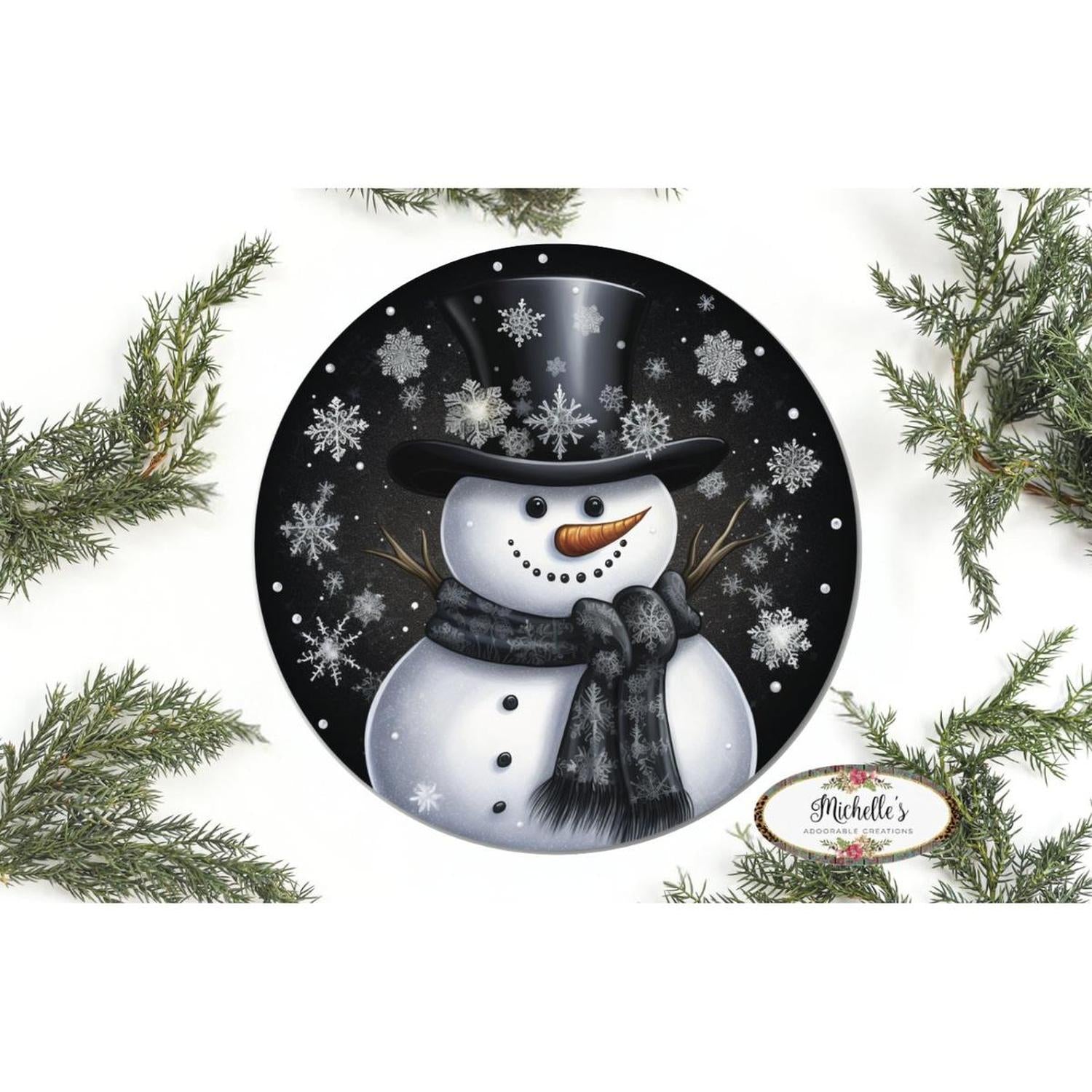 Shop For Black Snowflake Snowman Round Sign - Wreath Enhancement at Michelle's aDOORable Creations