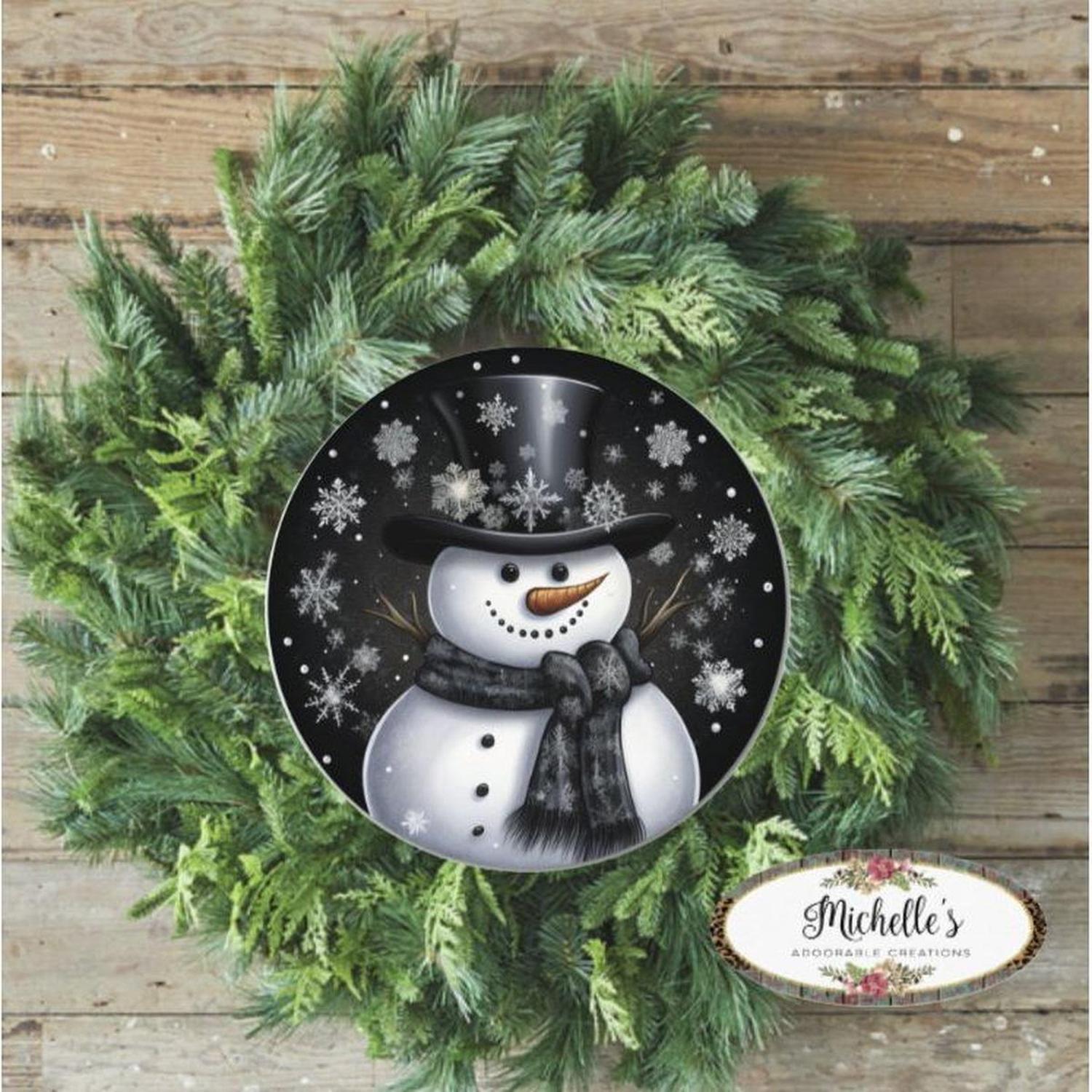 Shop For Black Snowflake Snowman Round Sign - Wreath Enhancement at Michelle's aDOORable Creations