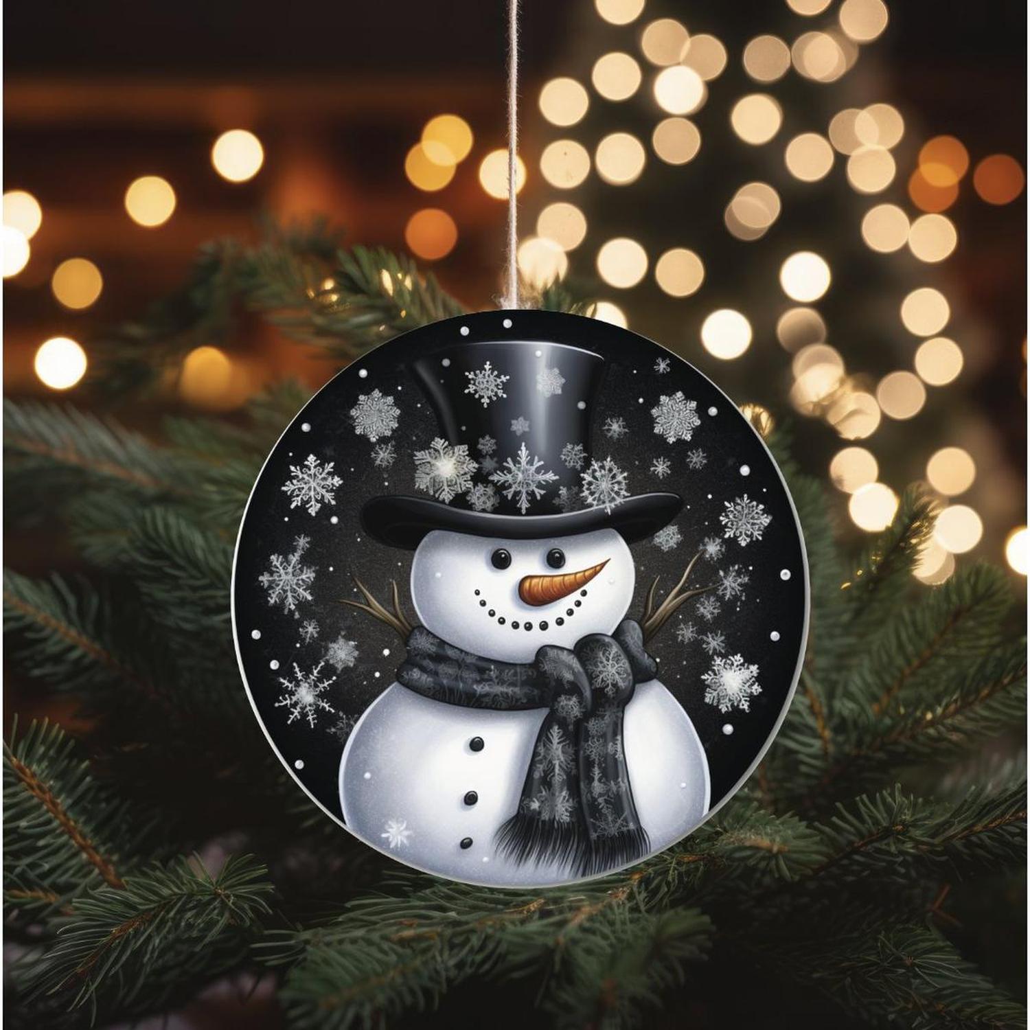 Black Snowflake Snowman Round Sign - Wreath Enhancement