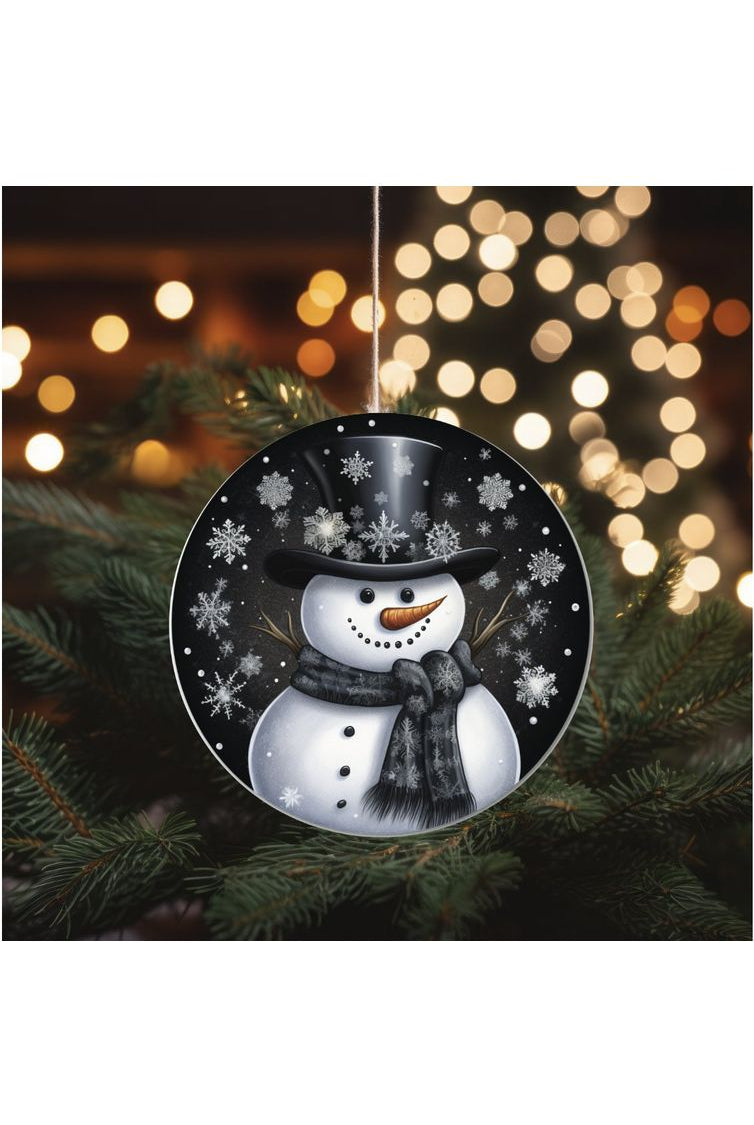 Black Snowflake Snowman Round Sign - Wreath Enhancement - Michelle's aDOORable Creations - Signature Signs