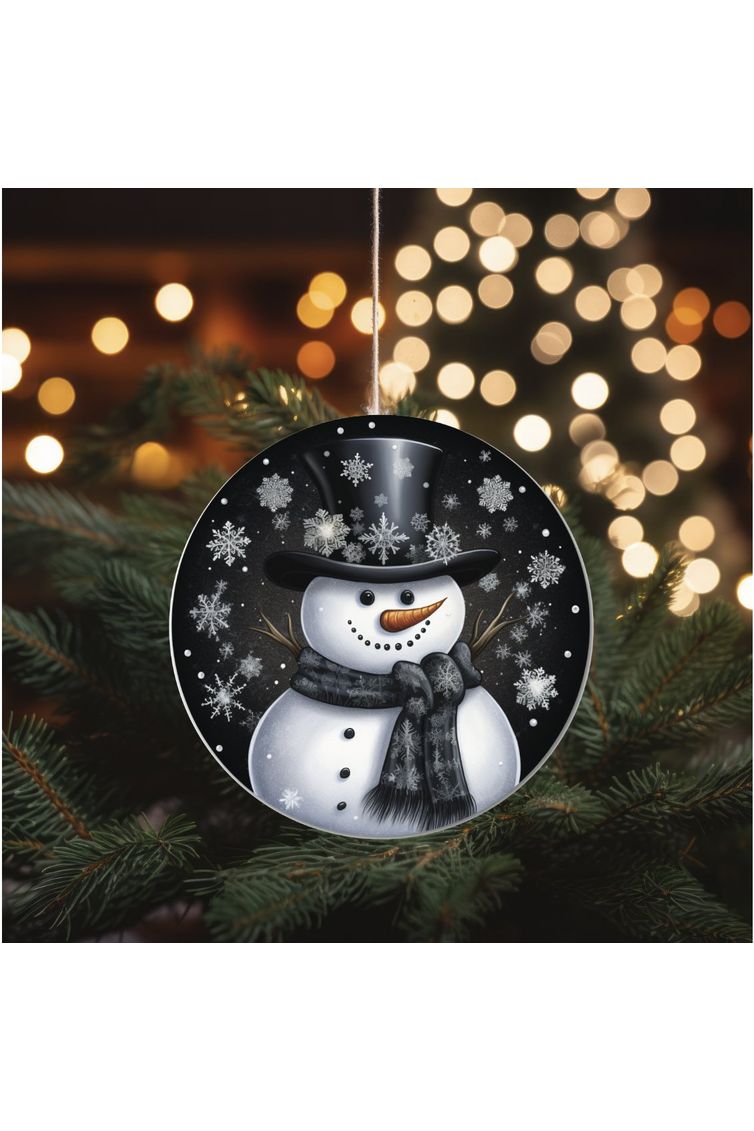 Shop For Black Snowflake Snowman Round Sign - Wreath Enhancement