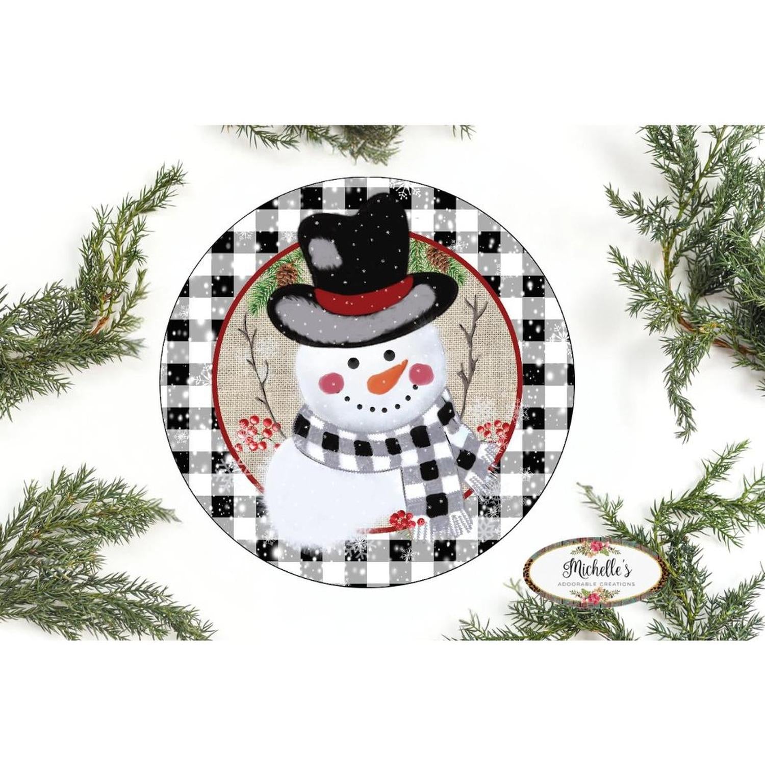 Black White Plaid Snowman Sign