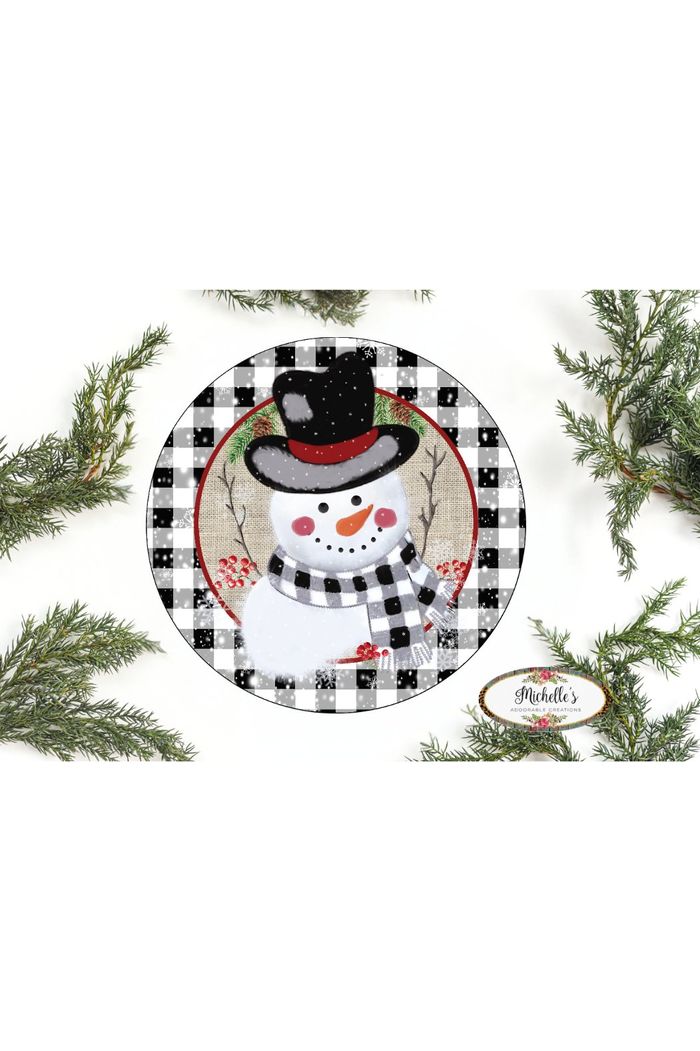 Shop For Black White Plaid Snowman Sign - Wreath Enhancement