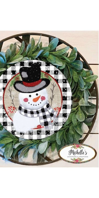 Black White Plaid Snowman Sign - Wreath Enhancement - Michelle's aDOORable Creations - Signature Signs