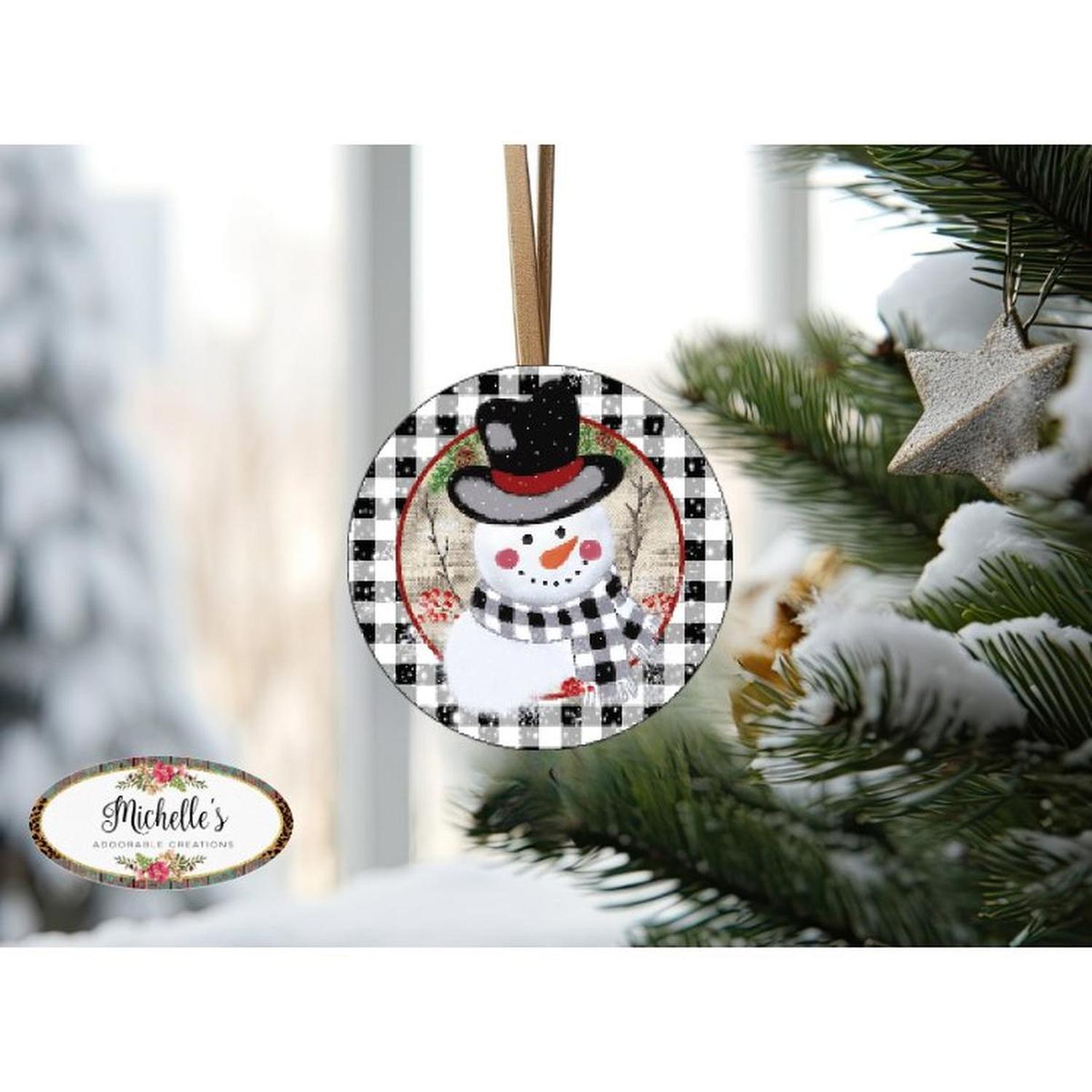 Black White Plaid Snowman Sign