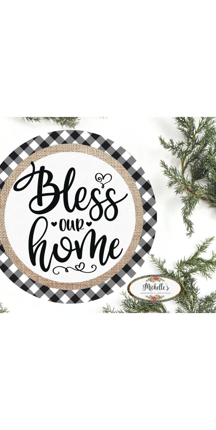 Bless Our Home Plaid Round Sign - Michelle's aDOORable Creations - Signature Signs