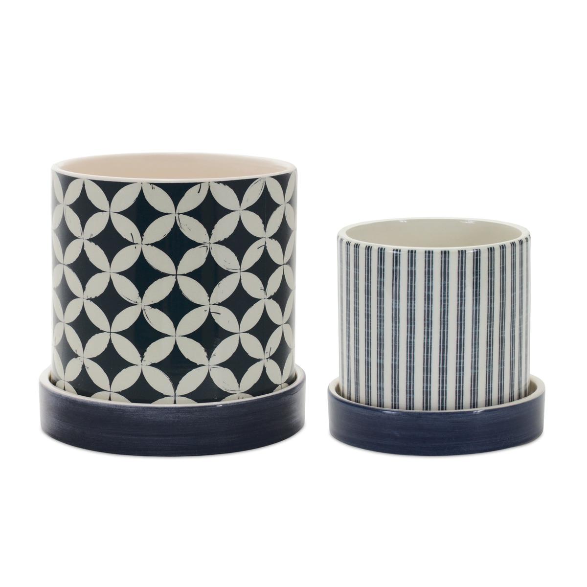 Shop For Blue Geometric and Striped Planter (Set of 2) at Michelle's aDOORable Creations