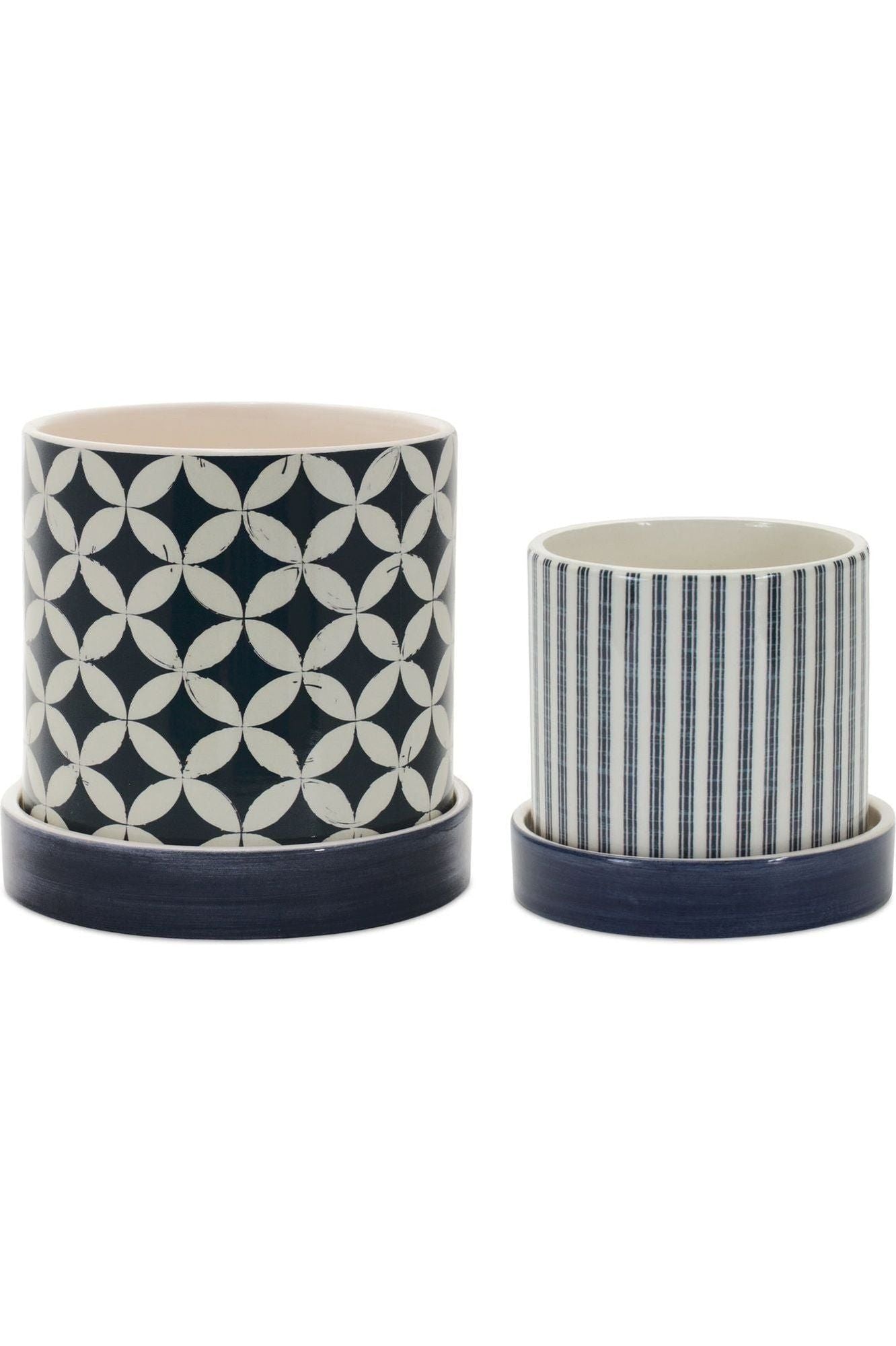 Shop For Blue Geometric and Striped Planter (Set of 2) at Michelle's aDOORable Creations