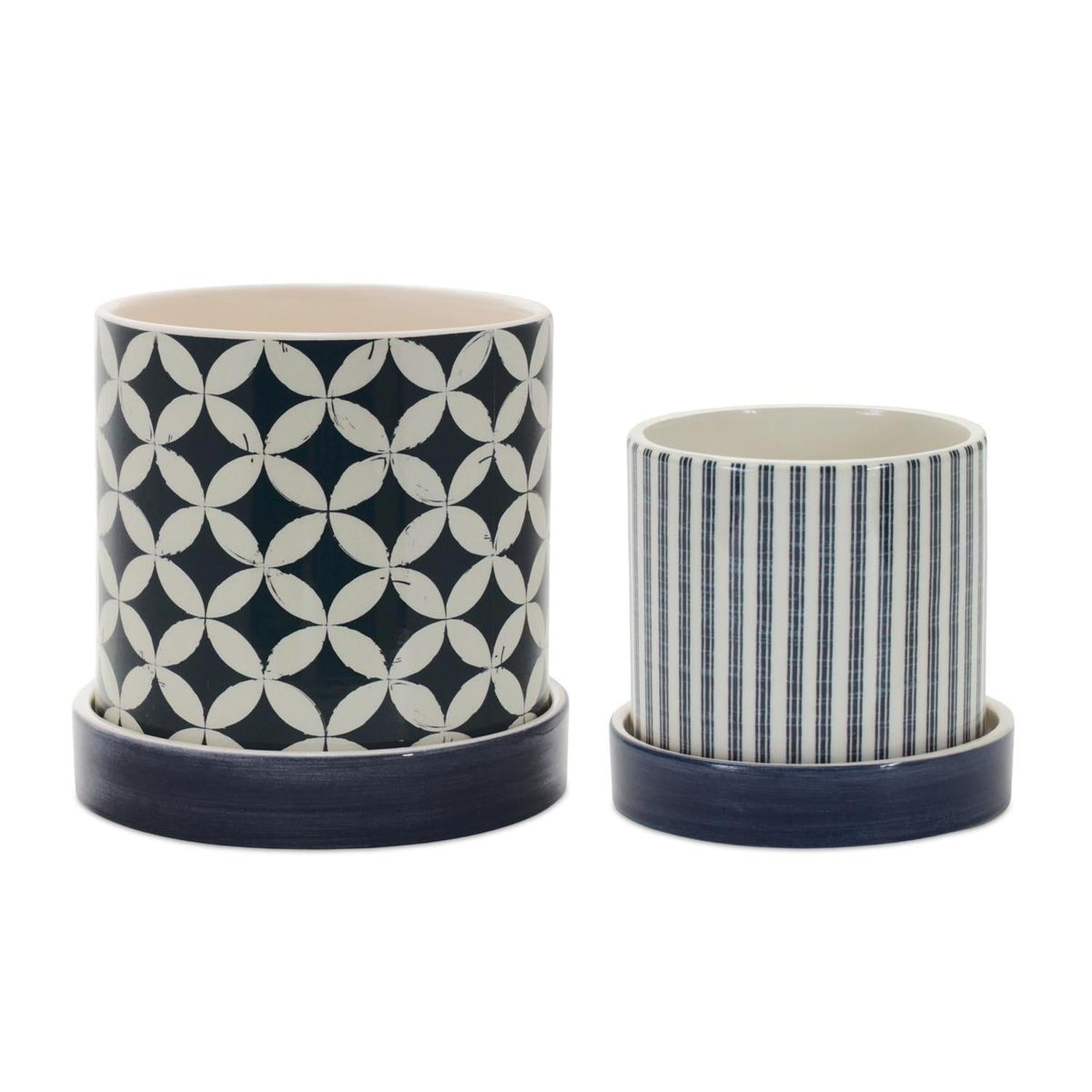 Shop For Blue Geometric and Striped Planter (Set of 2) at Michelle's aDOORable Creations