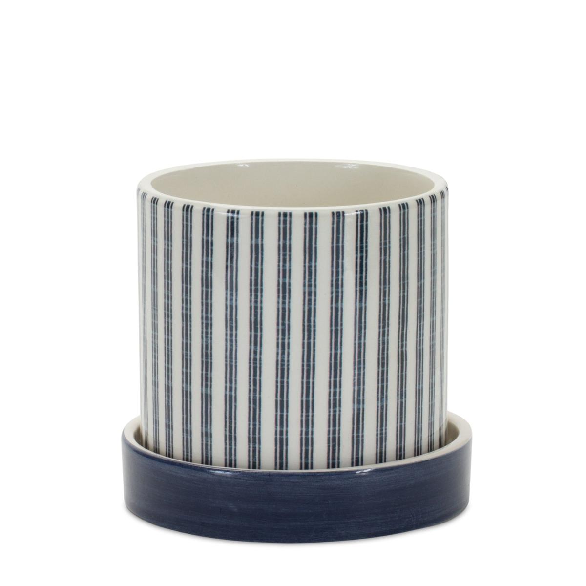 Shop For Blue Geometric and Striped Planter (Set of 2) at Michelle's aDOORable Creations