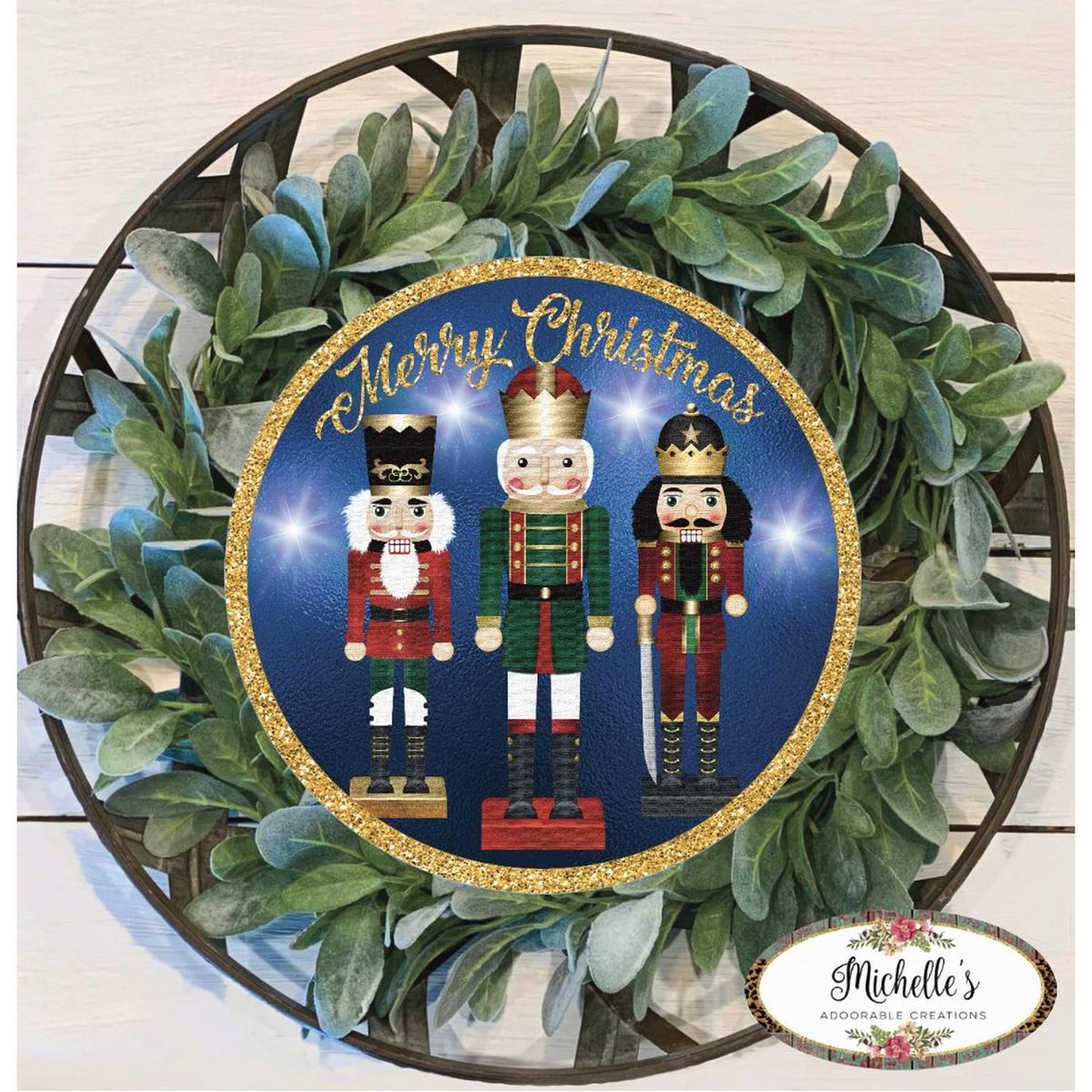 Shop For Blue Nutcracker Merry Christmas Sign - Wreath Enhancement at Michelle's aDOORable Creations