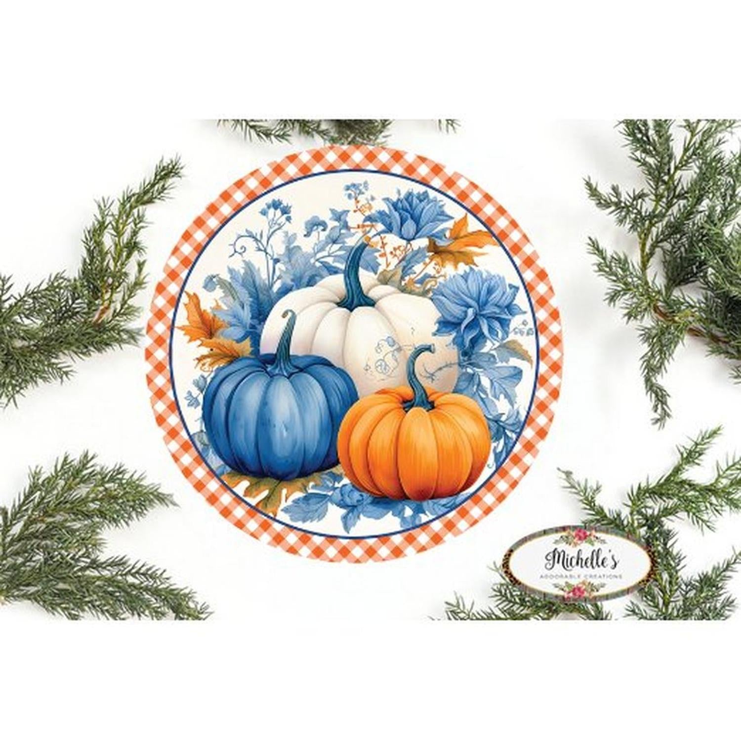 Shop For Blue Pumpkin Fall Foliage Plaid Sign - Wreath Accent Sign at Michelle's aDOORable Creations