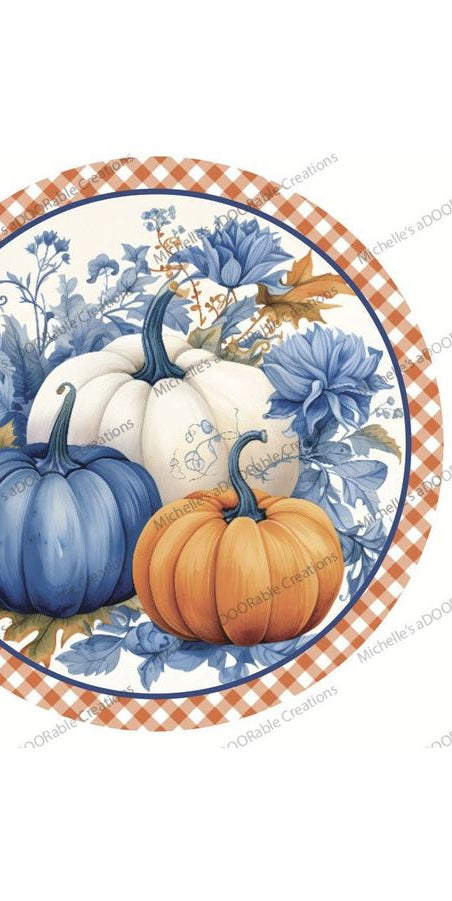 Blue Pumpkin Fall Foliage Plaid Sign - Wreath Accent Sign - Michelle's aDOORable Creations - Signature Signs