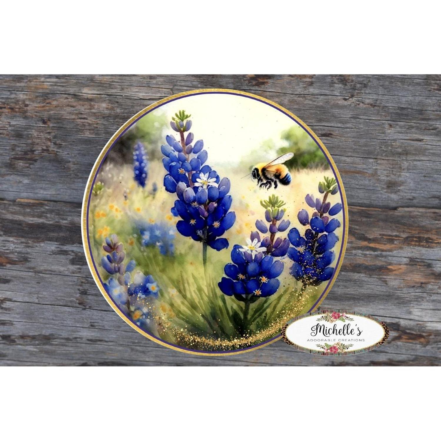Bluebonnets Bumble Bee Round Sign