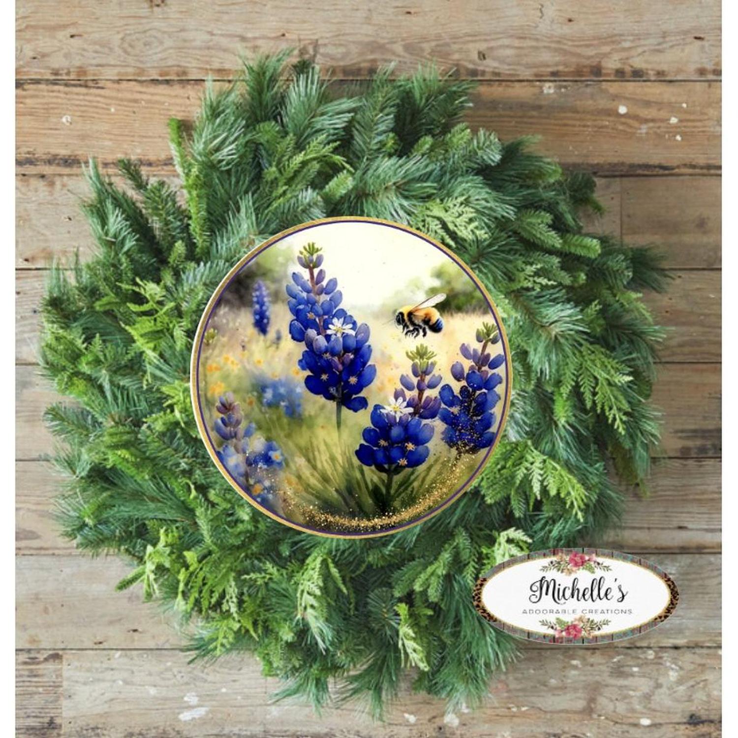 Bluebonnets Bumble Bee Round Sign
