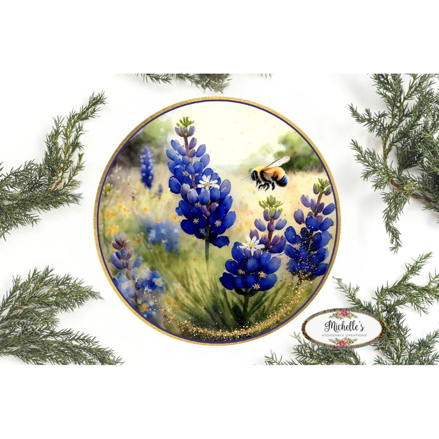 Bluebonnets Bumble Bee Round Sign