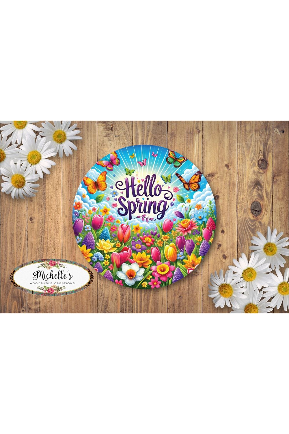Bright Hello Spring Butterfly Floral Sign - Michelle's aDOORable Creations - Signature Signs