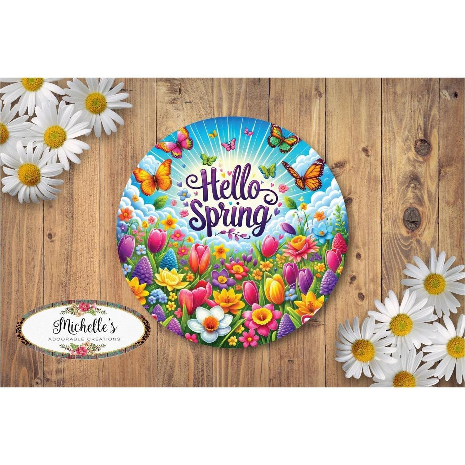 Shop For Bright Hello Spring Butterfly Floral Sign at Michelle's aDOORable Creations