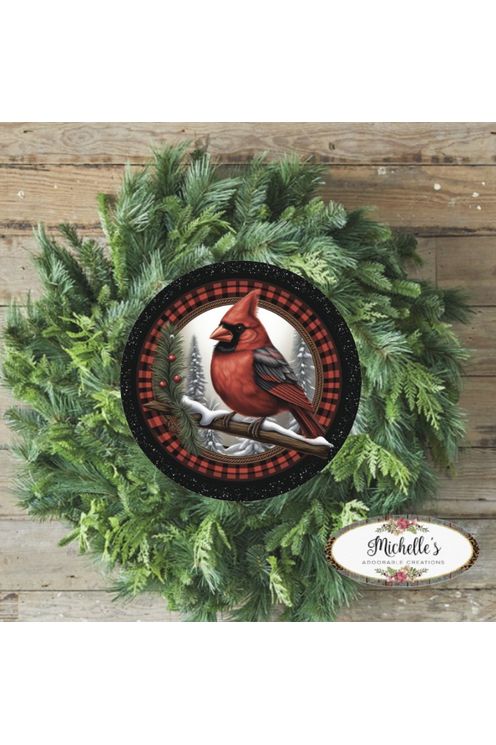 Shop For Buffalo Plaid Cardinal Round Sign - Wreath Enhancement