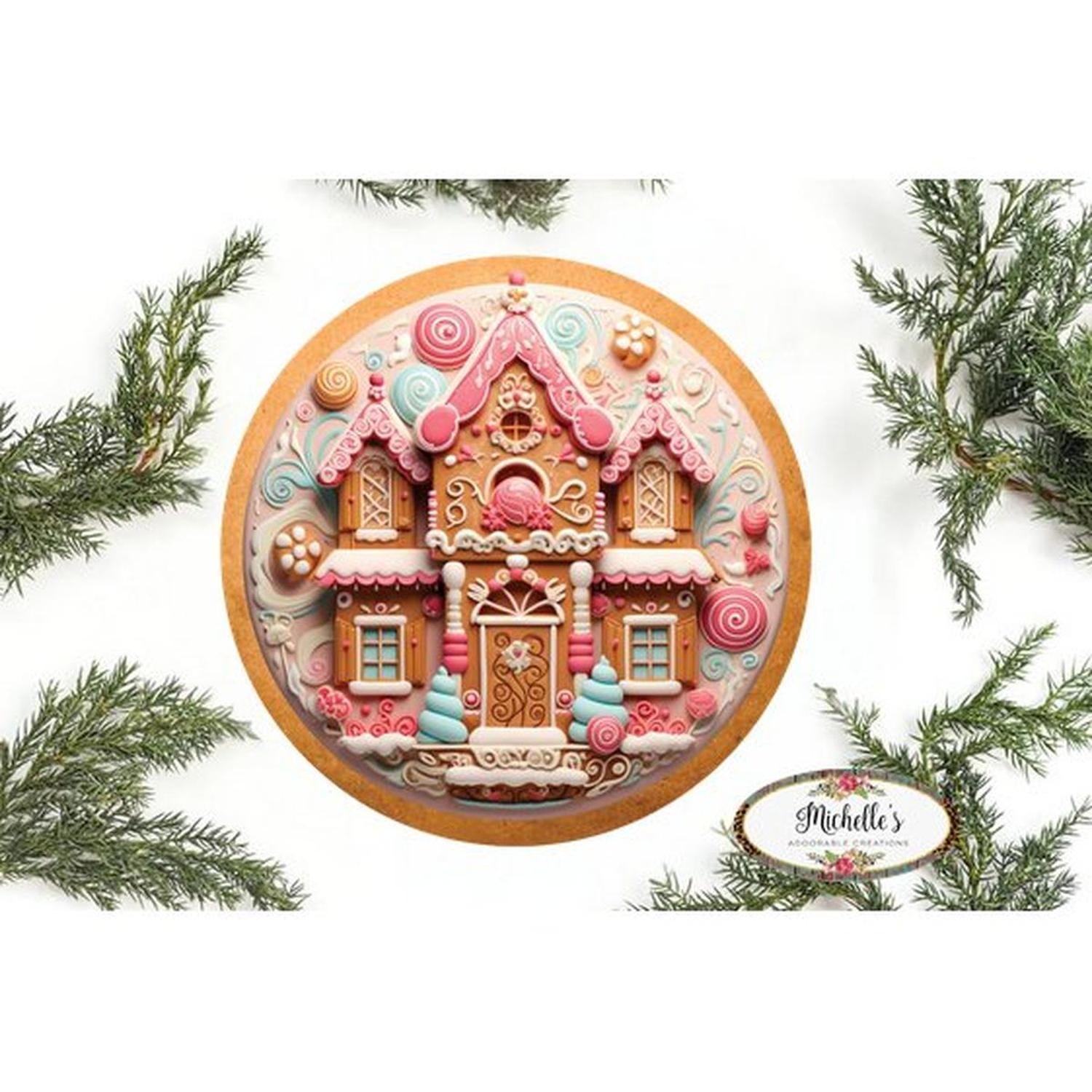 Candy Gingerbread Cookie House Faux 3D Sign - Wreath Enhancement
