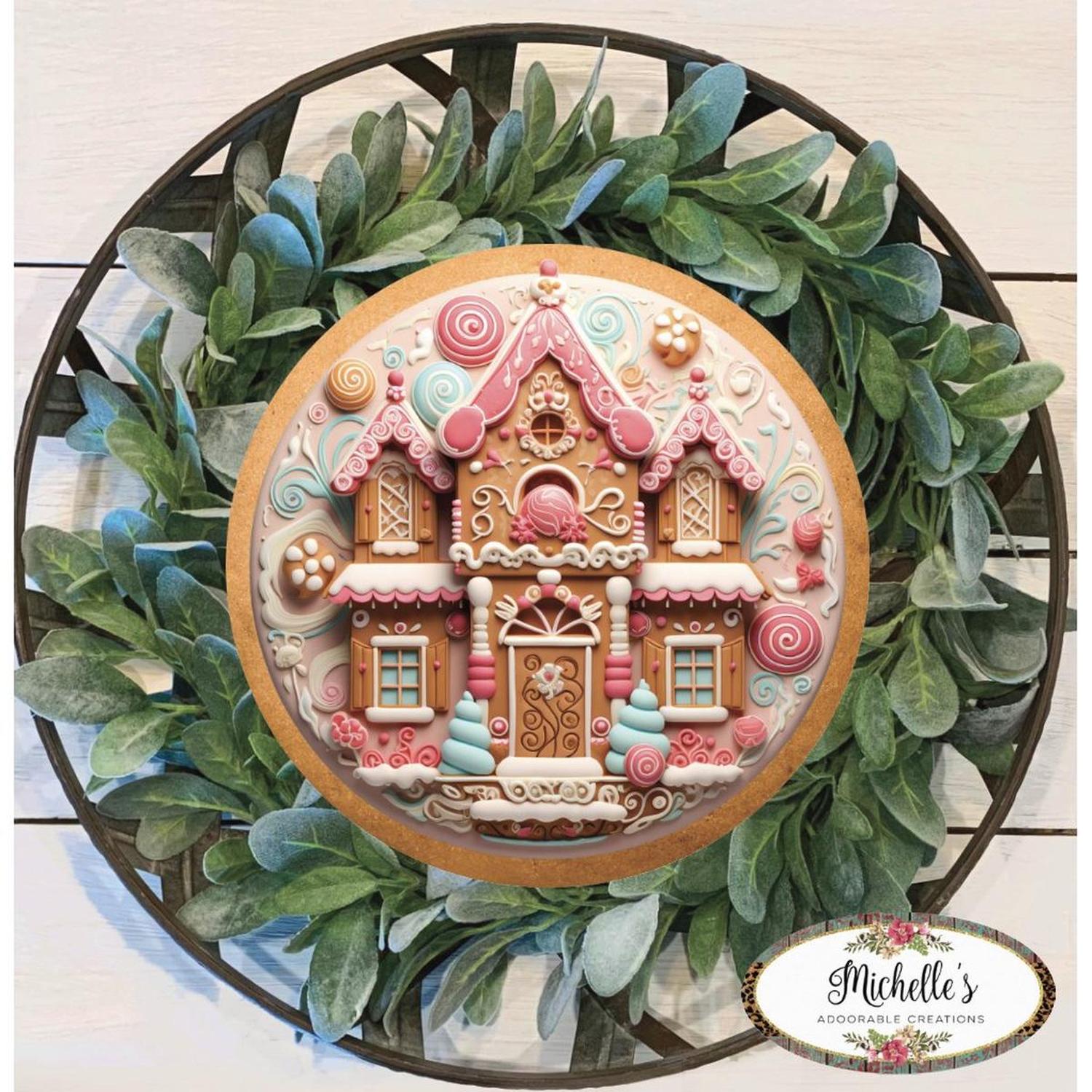 Candy Gingerbread Cookie House Faux 3D Sign - Wreath Enhancement
