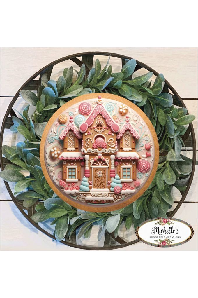 Shop For Candy Gingerbread Cookie House Faux 3D Sign - Wreath Enhancement