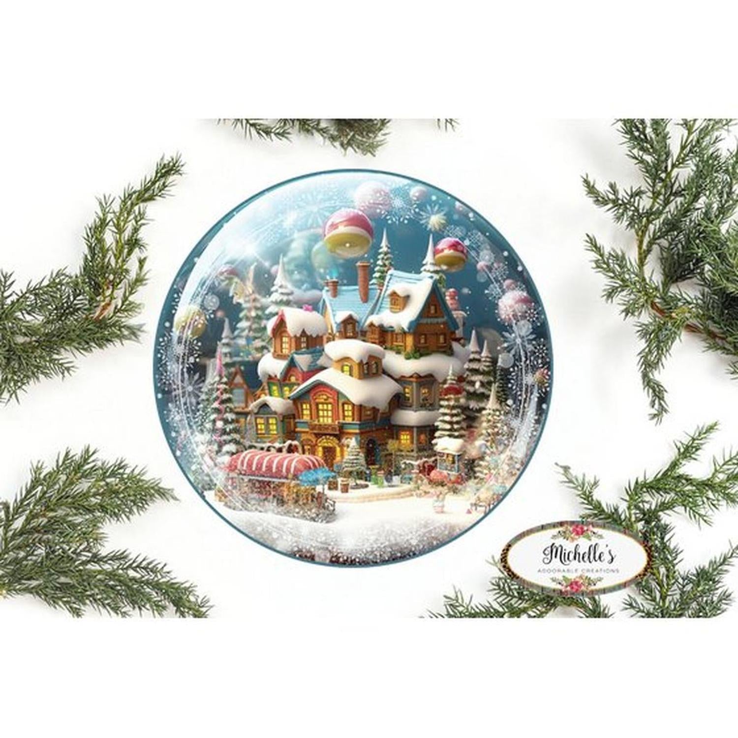 Candy Gingerbread Town Snow Globe - Wreath Enhancement
