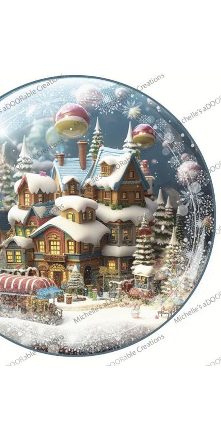 Candy Gingerbread Town Snow Globe - Wreath Enhancement - Michelle's aDOORable Creations - Signature Signs
