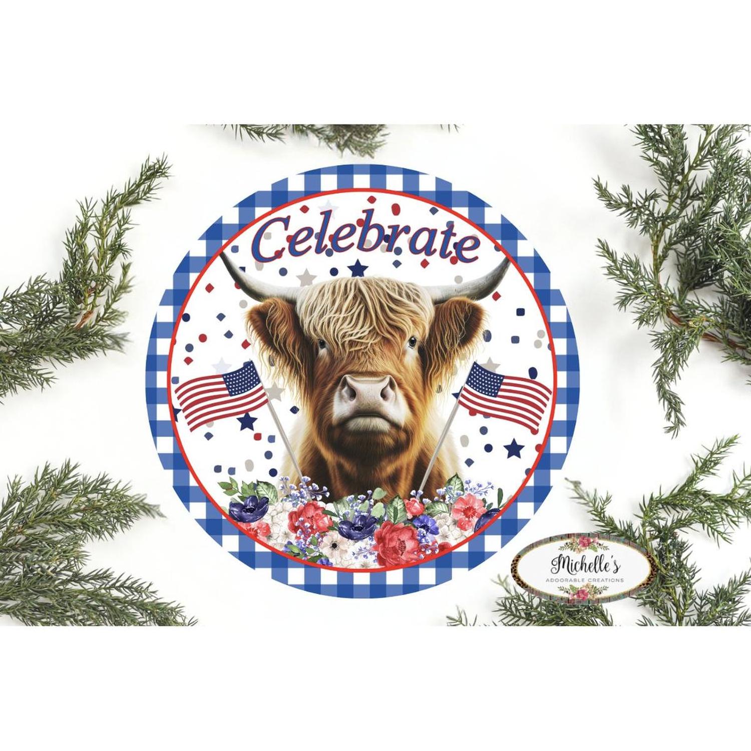 Celebrate Patriotic Highland Cow Sign