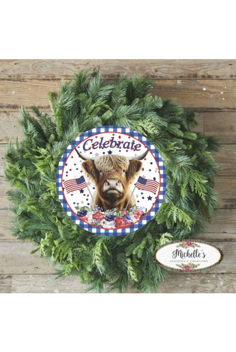 Shop For Celebrate Patriotic Highland Cow Sign - Wreath Enhancement