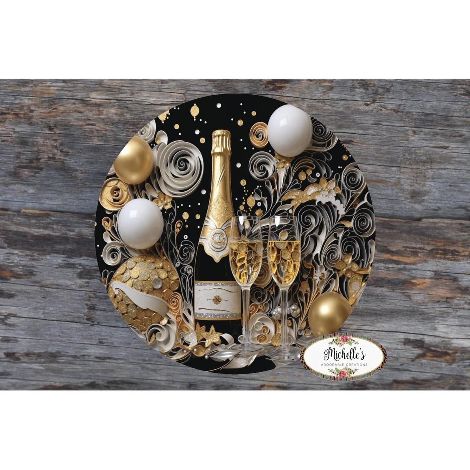 Champagne Glass New Year Round Sign - Wreath Enhancement