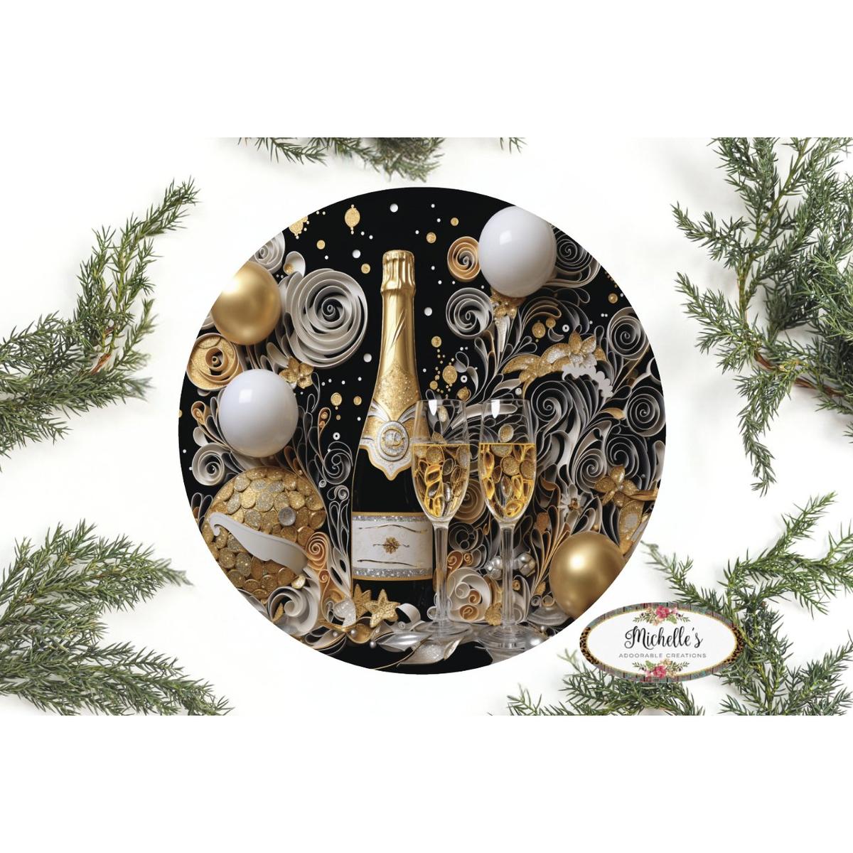 Shop For Champagne Glass New Year Round Sign - Wreath Enhancement at Michelle's aDOORable Creations