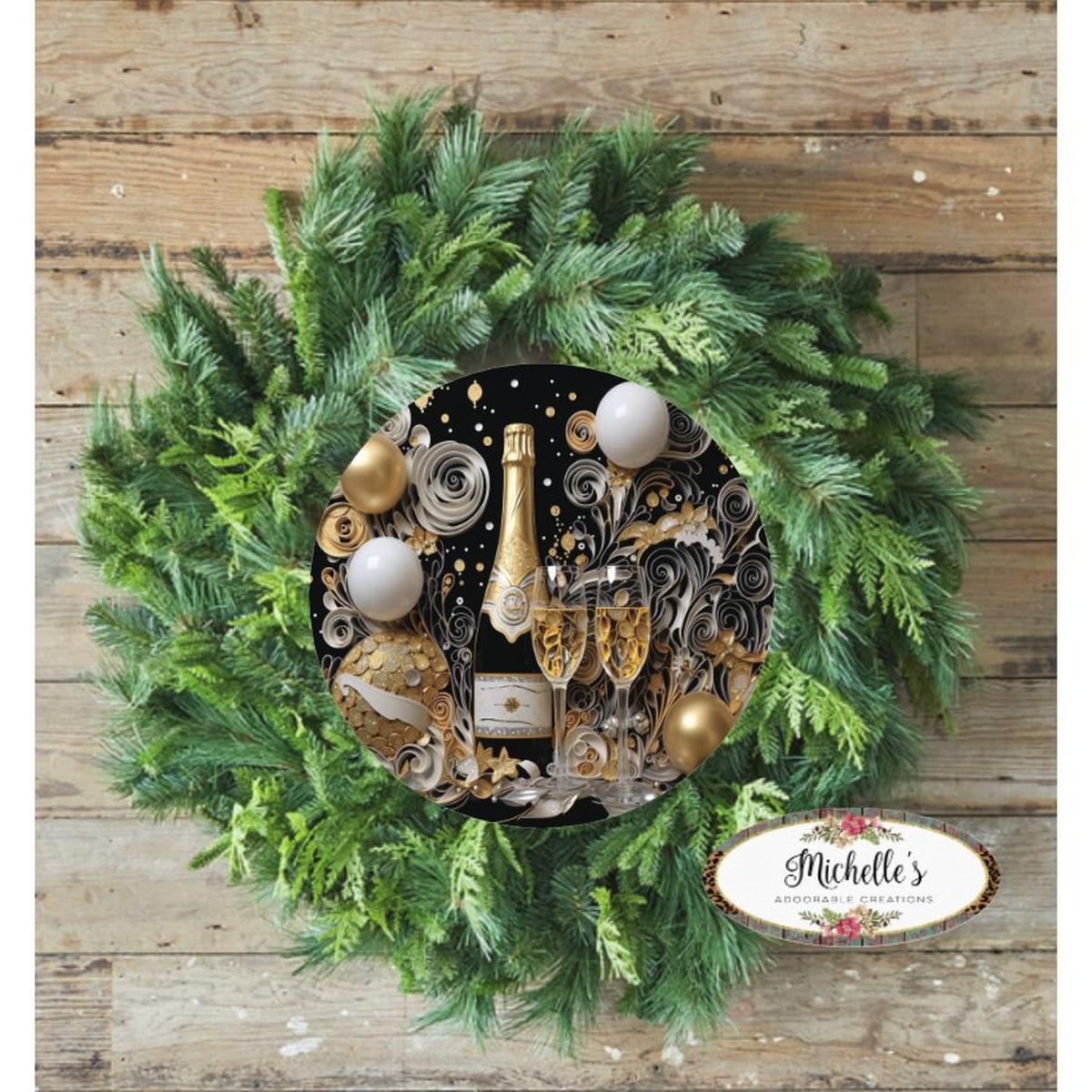 Shop For Champagne Glass New Year Round Sign - Wreath Enhancement at Michelle's aDOORable Creations