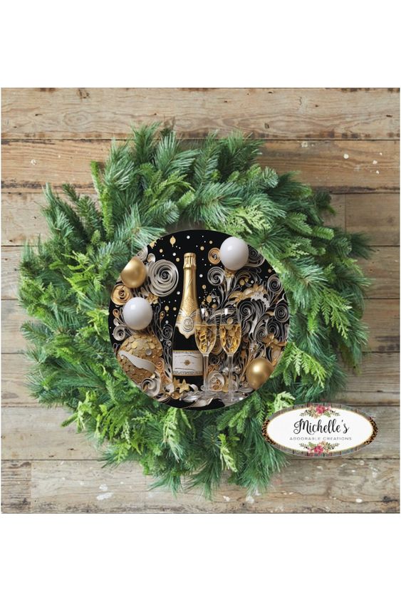 Shop For Champagne Glass New Year Round Sign - Wreath Enhancement at Michelle's aDOORable Creations