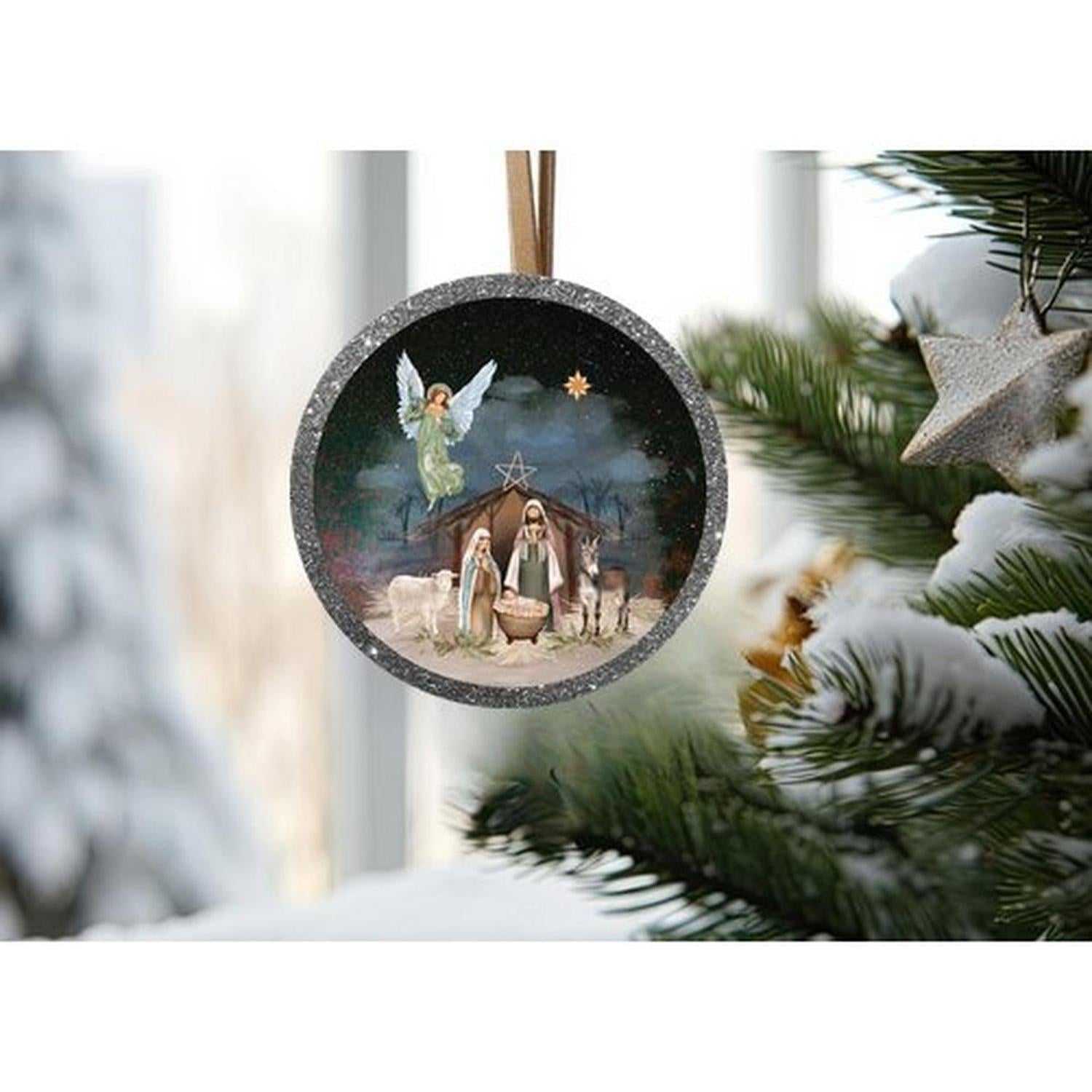 Shop For Christmas Nativity Round Sign - Wreath Enhancement at Michelle's aDOORable Creations