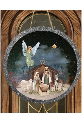Shop For Christmas Nativity Round Sign - Wreath Enhancement