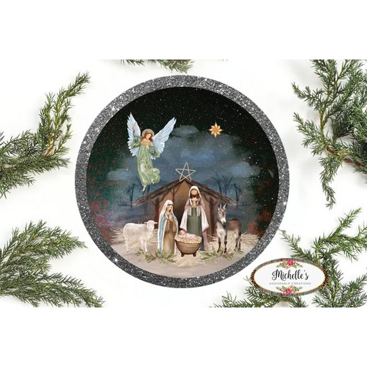 Shop For Christmas Nativity Round Sign - Wreath Enhancement at Michelle's aDOORable Creations