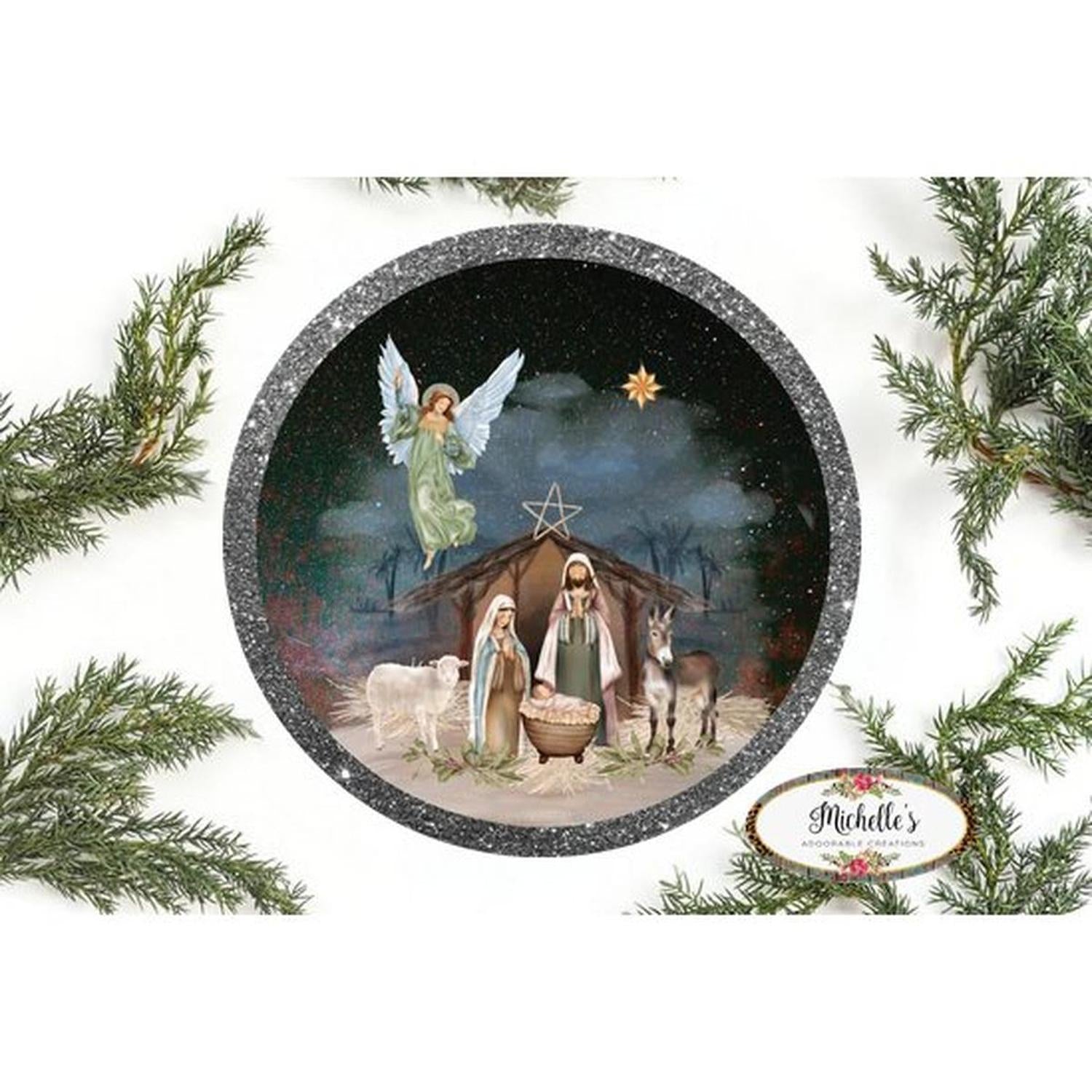 Shop For Christmas Nativity Round Sign - Wreath Enhancement at Michelle's aDOORable Creations