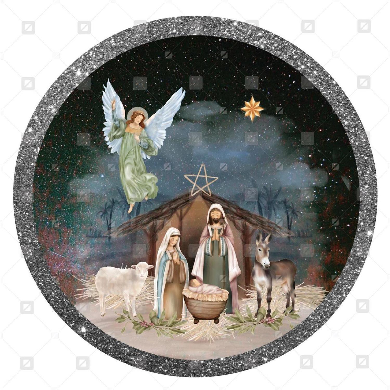 Shop For Christmas Nativity Round Sign - Wreath Enhancement at Michelle's aDOORable Creations