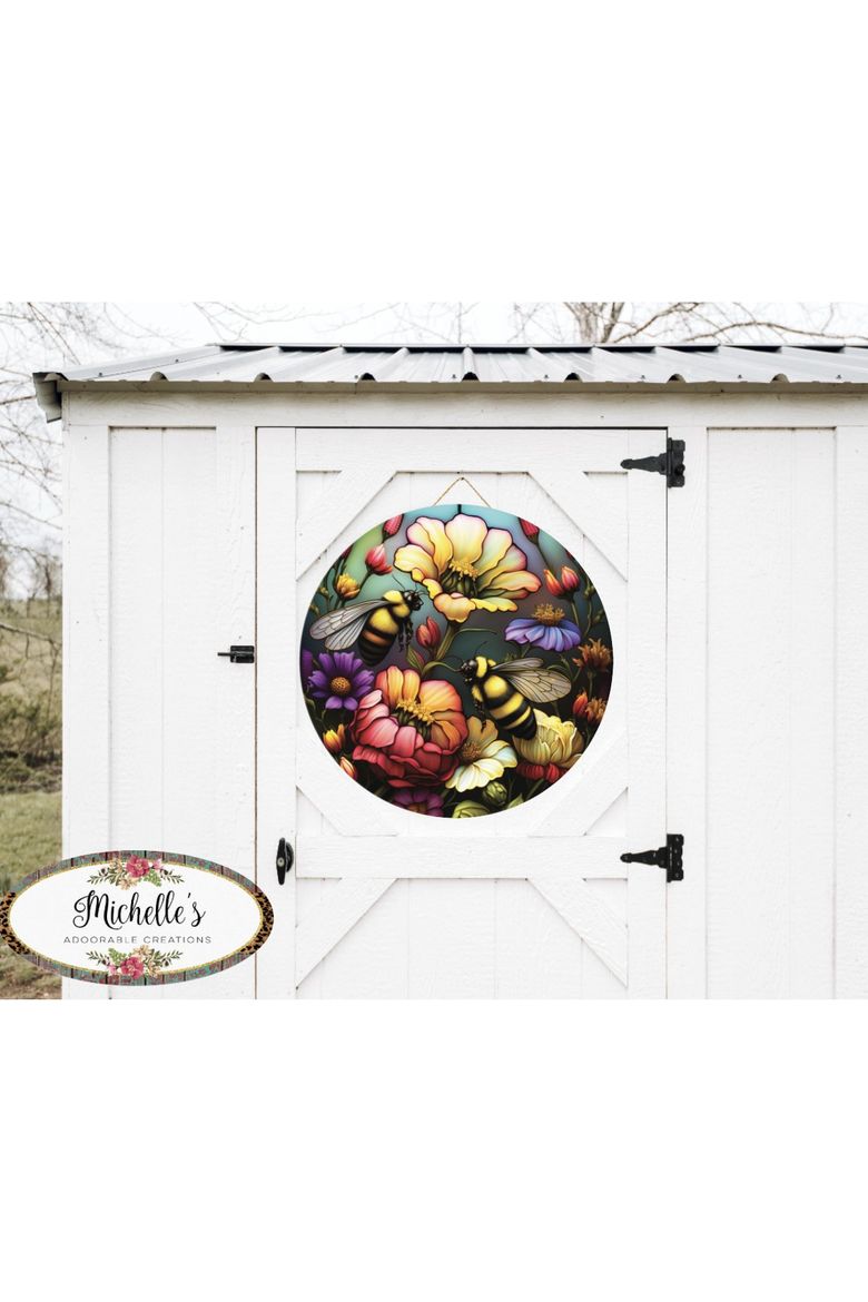 Colorful Bumble Bee Round Sign - Wreath Enhancement - Michelle's aDOORable Creations - Signature Signs
