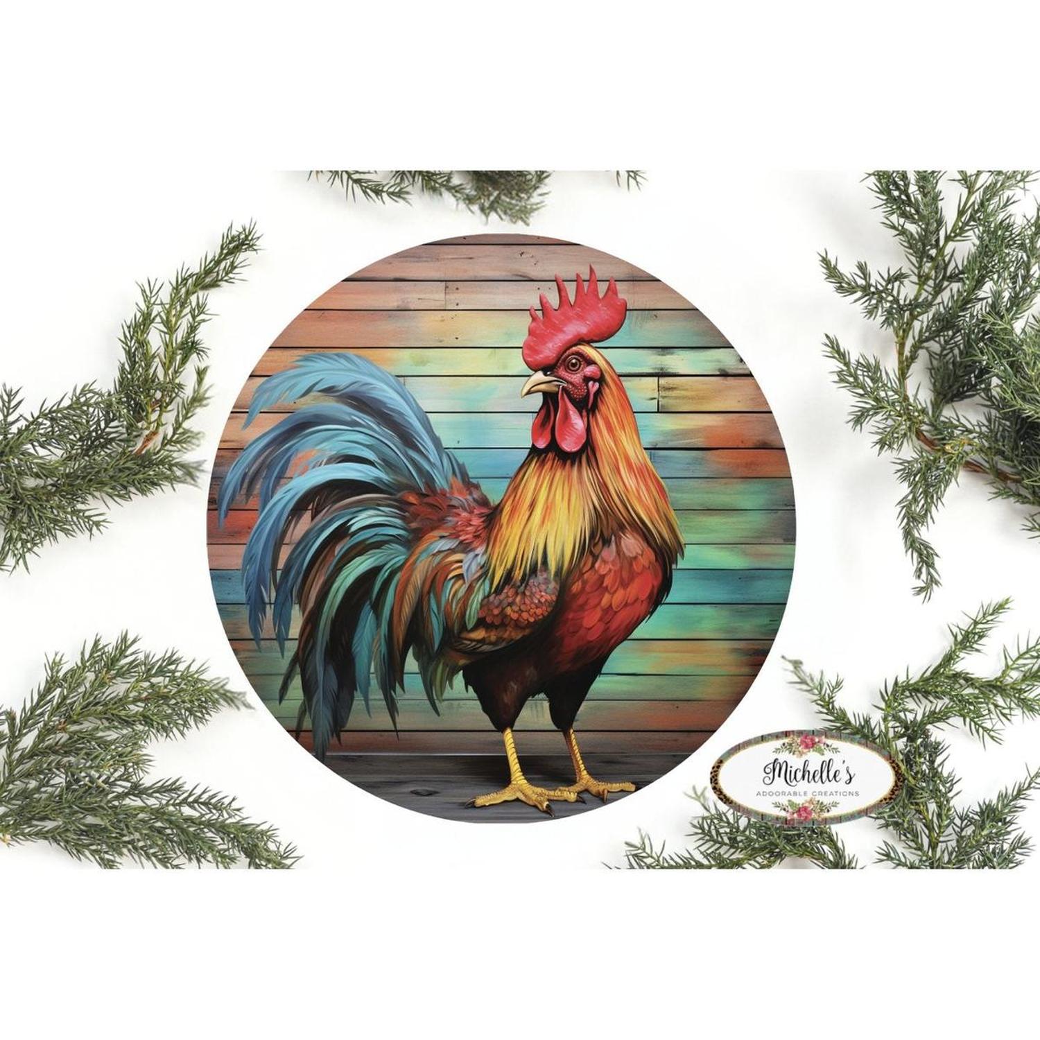 Shop For Colorful Rooster Round Sign at Michelle's aDOORable Creations
