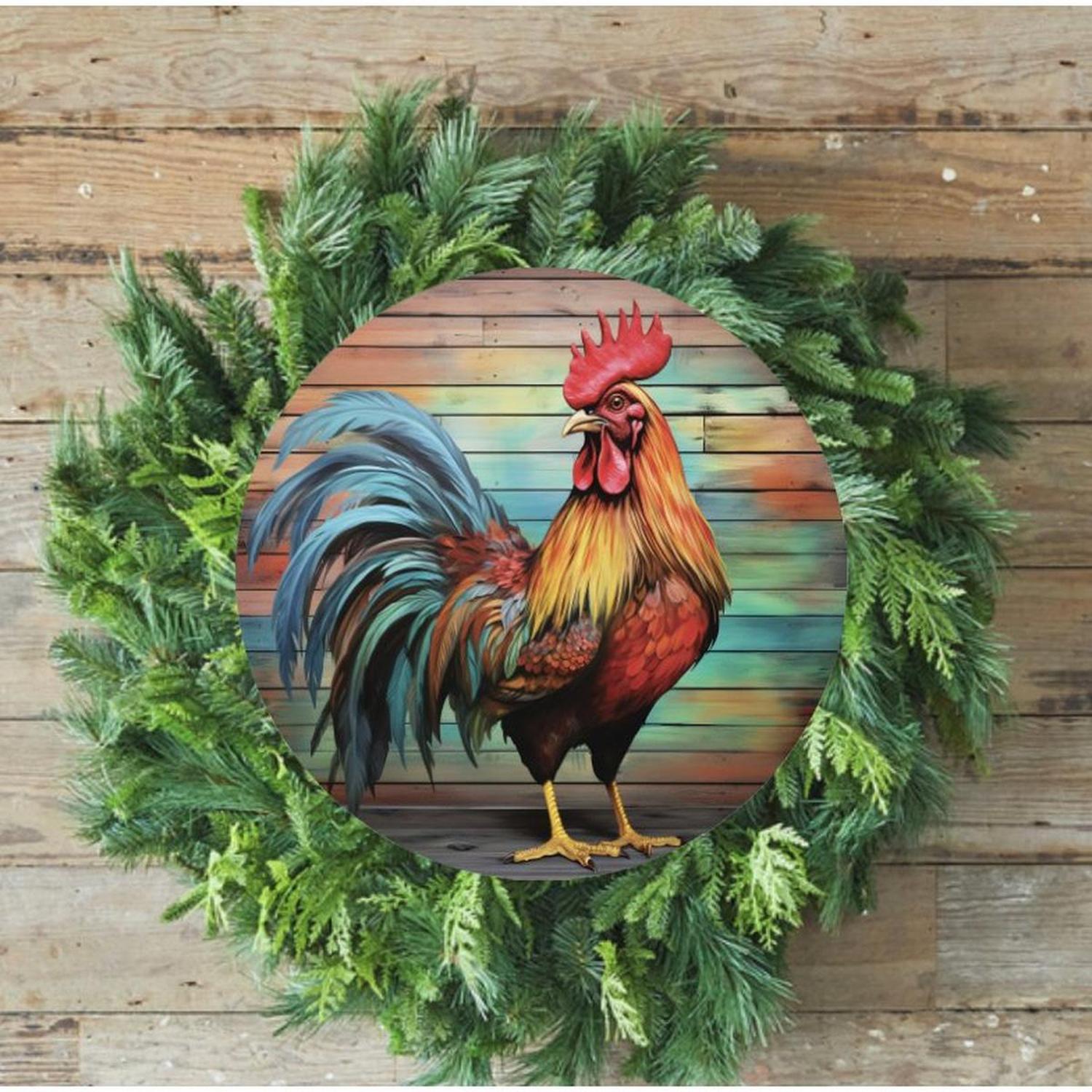 Shop For Colorful Rooster Round Sign at Michelle's aDOORable Creations