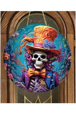 Colorful Skull Skeleton 3D Sign - Wreath Enhancement - Michelle's aDOORable Creations - Signature Signs