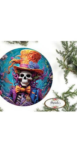 Colorful Skull Skeleton 3D Sign - Wreath Enhancement - Michelle's aDOORable Creations - Signature Signs