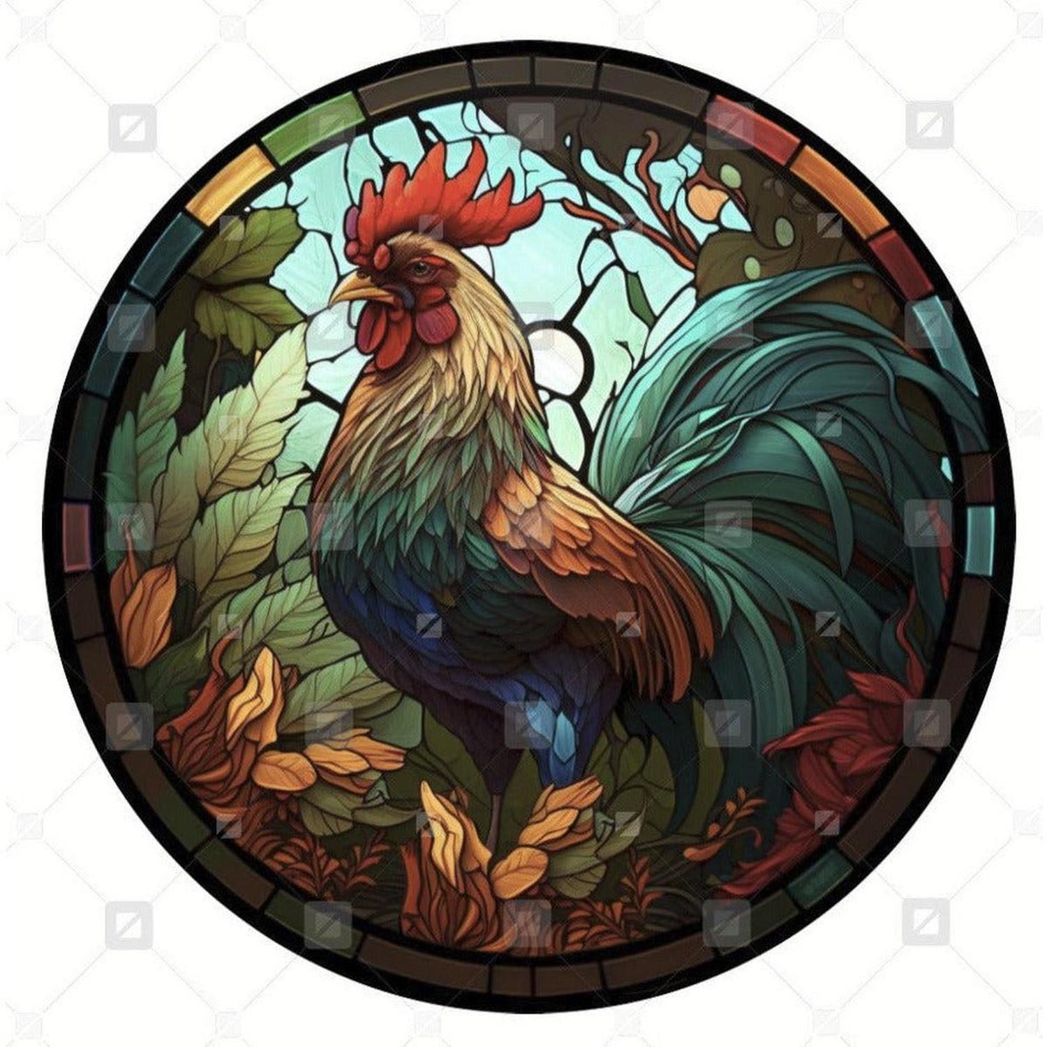 Colorful Stained Glass Rooster Sign