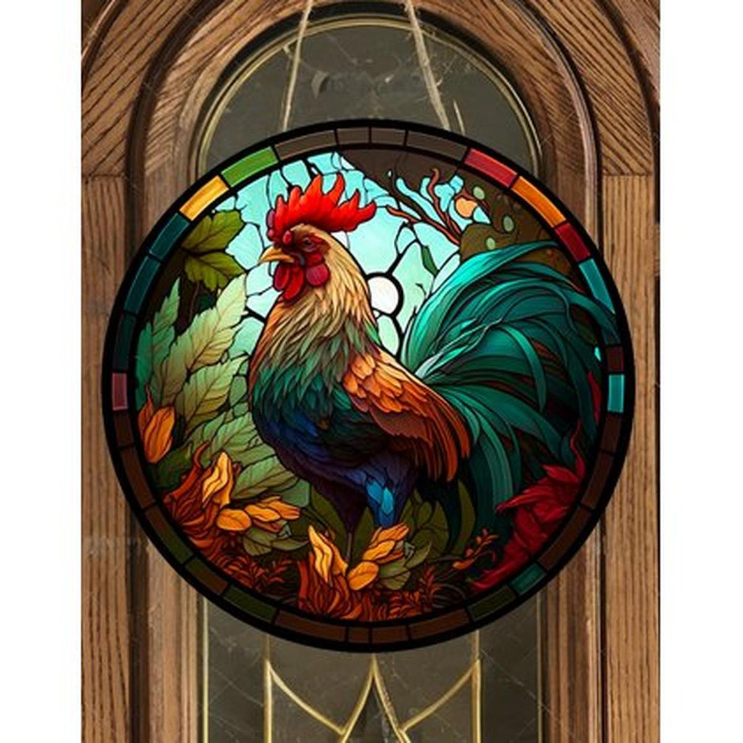Colorful Stained Glass Rooster Sign