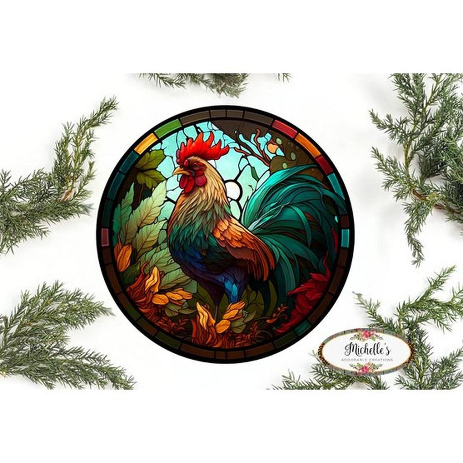 Shop For Colorful Stained Glass Rooster Sign - Wreath Enhancement at Michelle's aDOORable Creations
