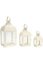 Cream White Iron Metal and Glass Lanterns (Set of 3) - Michelle's aDOORable Creations - Lantern