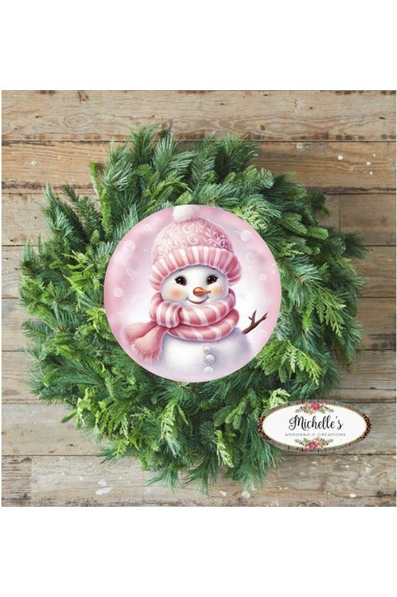 Shop For Cute Pink Snowman With Hat Sign - Wreath Enhancement at Michelle's aDOORable Creations