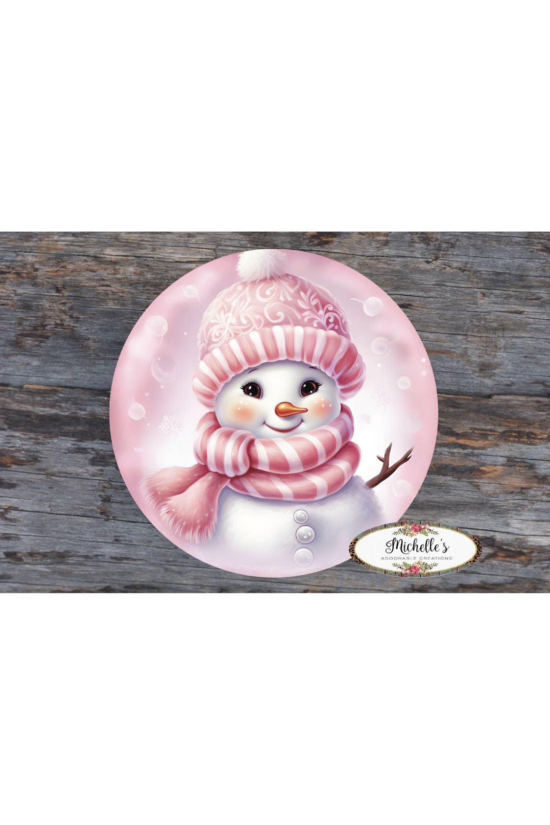 Cute Pink Snowman With Hat Sign - Wreath Enhancement - Michelle's aDOORable Creations - Signature Signs